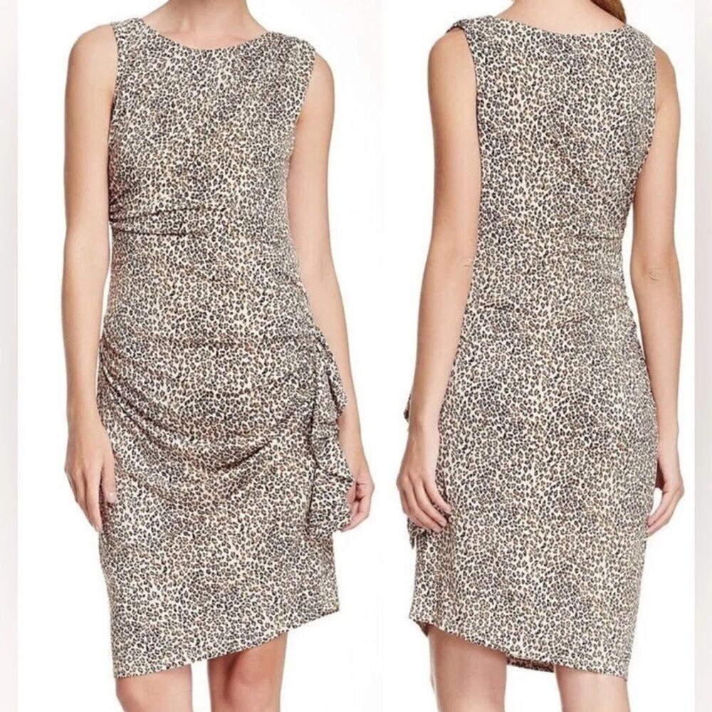 Betsey Johnson Sheath Dress 12 Ruched Leopard Cheetah Stretch Jersey Indie Gypsy